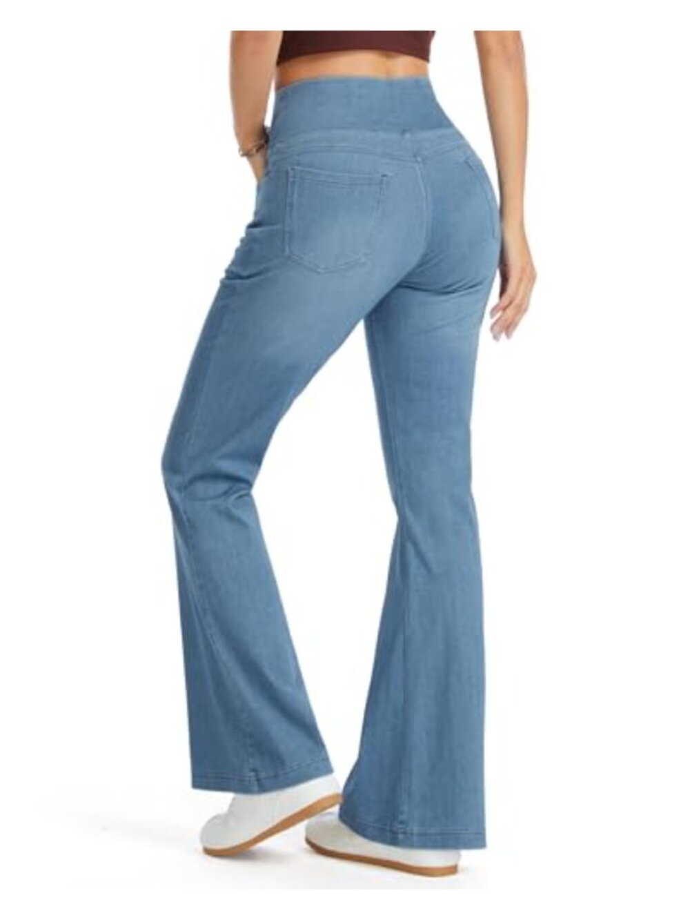 High Waisted Bell Bottom Stretch Jeans with Pockets Pull On Flare
